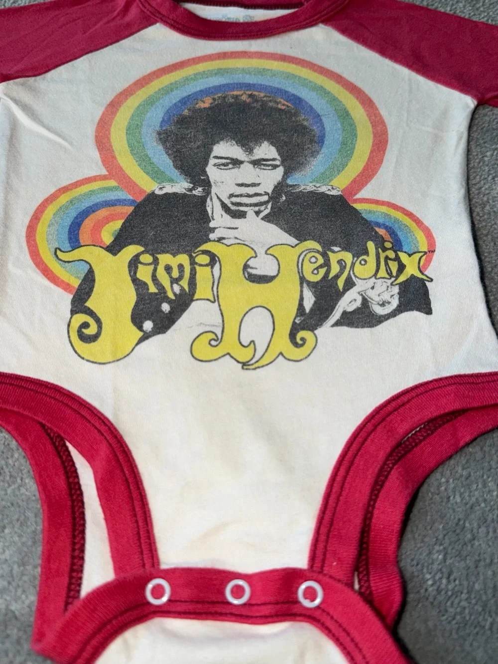 Rowdy Sprout Kids Red and White Jimi Hendrix Graphic One-Piece